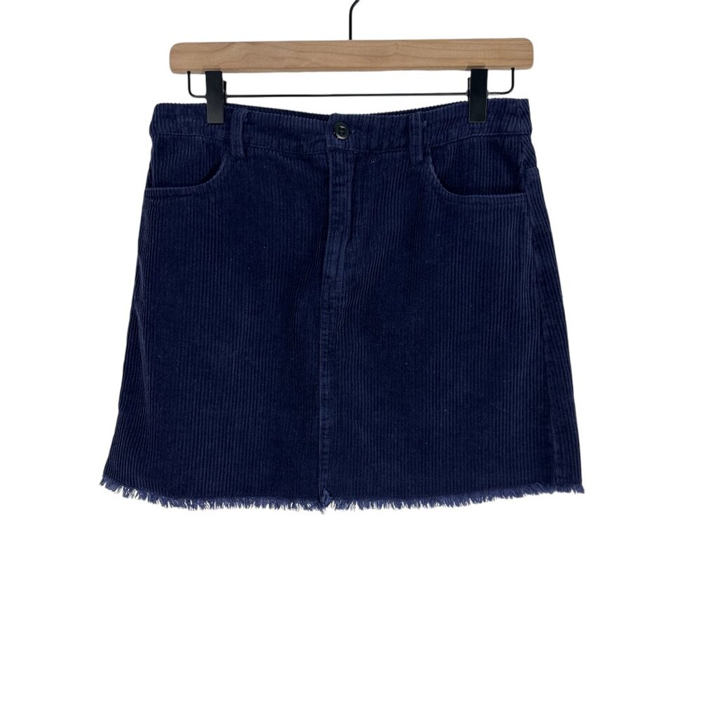 Mittoshop Women’s Size Small Solid Blue Corduroy Fringe Hem Casual Mini Skirt